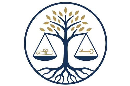 Fachgebiet Erbrecht Waage der Justizia, Alter Baum mit Wurzeln und Geäst